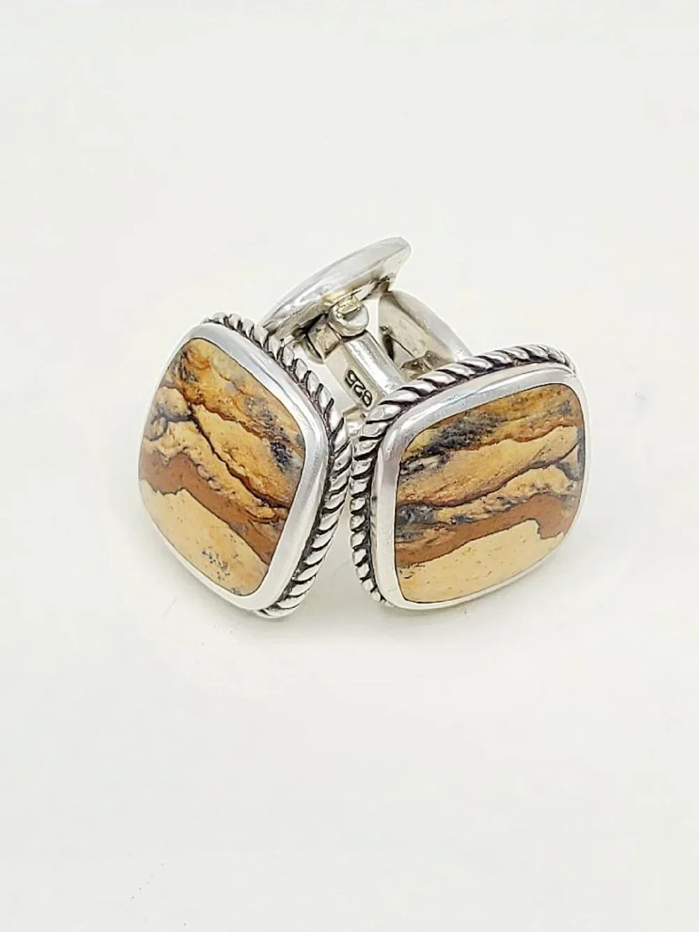 David Yurman Exotic Stone Cufflinks in Sterling Silver with Jasper - RARE